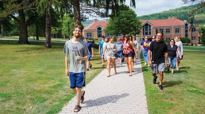 Students walking through the quad